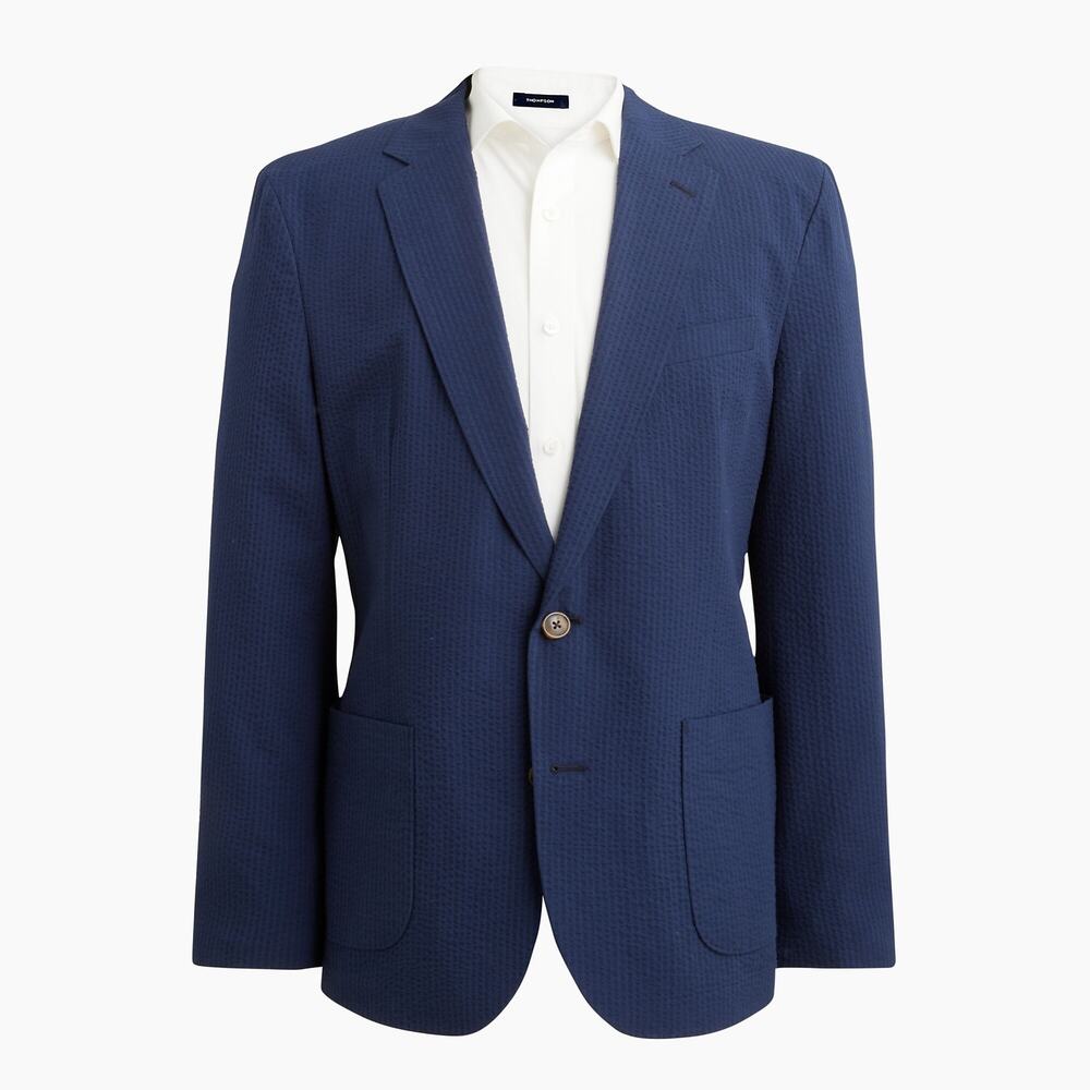 NWT J Crew Factory Slim-Fit Seersucker Blazer Navy 42
